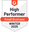 G2 High Performer Small Business Winter 2025 – WebWork Time Tracker G2 High Performer Small Business Winter 2025 badge recognizing WebWork Time Tracker as a top time tracking tool for small businesses