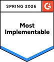 WebWork Most Implementable G2 award Spring 2026 badge for easy to adopt software