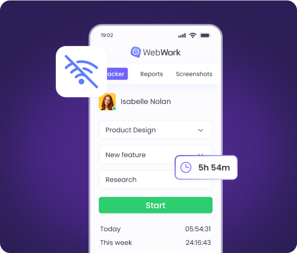 Offline time tracking software for mobile devices without internet connection