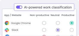Automatic work time classification labeling tasks by productive, non-productive, and neutral levels