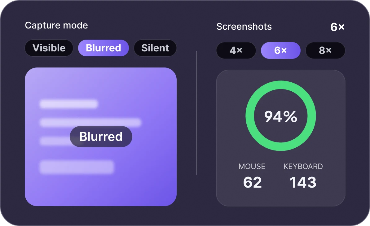 Choosing a screenshot capture mode and frequency in WebWork