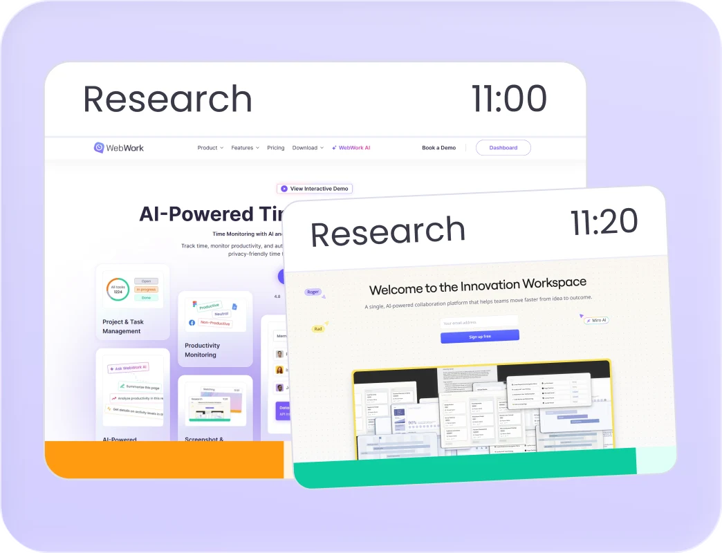 Standard screenshots capturing the full employee screen at set intervals
