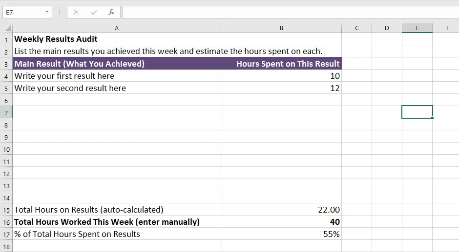 Auditoria semanal de resultados com modelo gratuito de auditoria de tempo