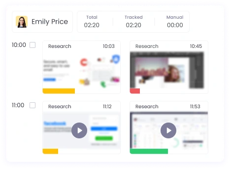 Video screenshots for detailed work verification with optional blurring and silent mode