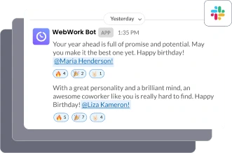 WebWork Bot automated congratulations on Slack WebWork Bot on Slack