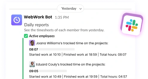 Automated time tracking reports and notifications in Slack