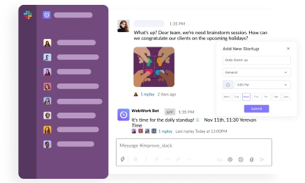 Daily standup reminders via Slack time tracking bot