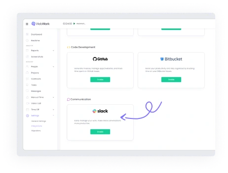 Integrate Slack with WebWork Tracker Integration settings
