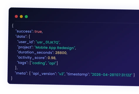 Time tracking API for building custom integrations and automating team workflows