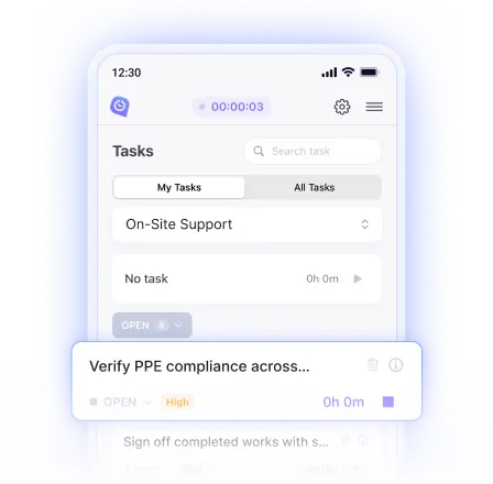 Time tracking app for Android with project and task selection before starting timer for accurate time tracking