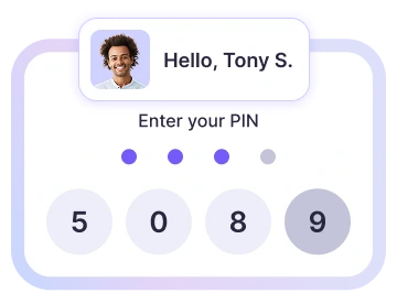 Employees use personal PIN codes in a time clock kiosk to clock in and out securely