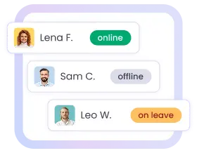 Managers view employee status on a time clock kiosk dashboard showing clock in break and attendance