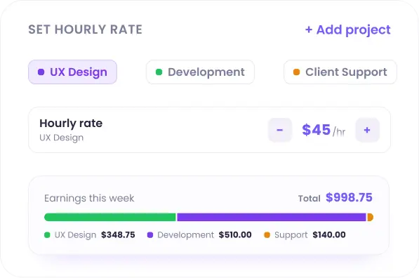 Adding projects and setting hourly rates for cost and earnings data on time entries