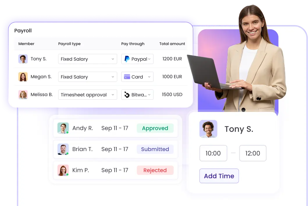 Time entry software recording work hours automatically or manually across devices
