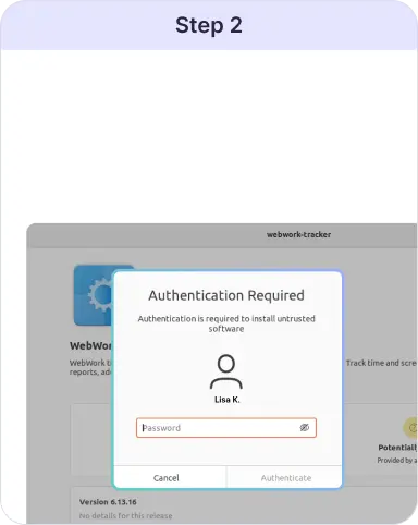 Authentifizierung erforderlich Geben Sie Ihr Sudo-Passwort ein, um den Linux-Zeit-Tracker zu installieren