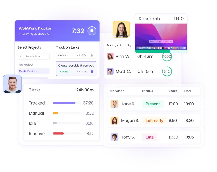 Отслеживайте время сотрудников где угодно с трекером для удалённой работы Отслеживайте рабочее время сотрудников в разных условиях с помощью надёжного трекера времени для удалённой работы
