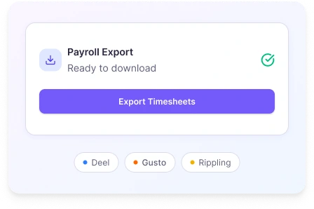 Exports de paie en un clic transformant les heures suivies en fichiers pour Deel Gusto Wise et Payoneer