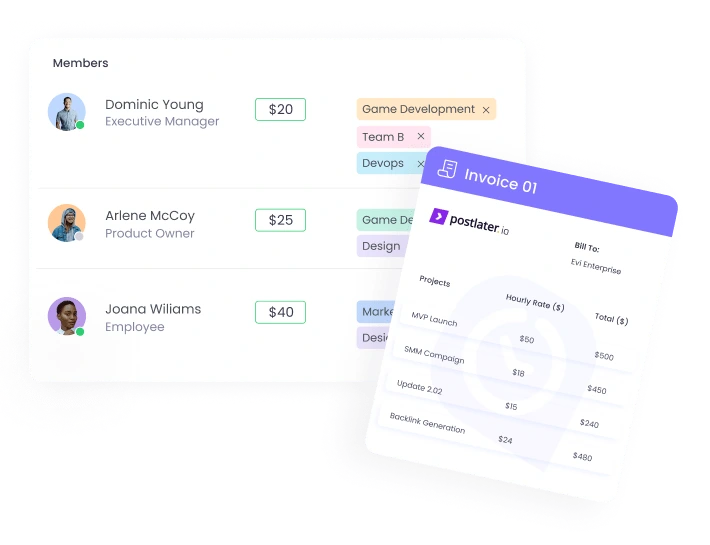 Dashboard featuring billable contracts and invoicing 